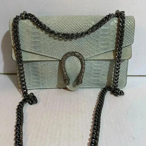 Handcrafted vintage green blue leather suede satchel handbag